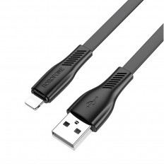 Кабель USB-Lightning, 1.0м, для зарядки и передачи данных, чёрный, (BX85) BOROFONE 2.4A, ПВХ (PVC), плоский кабель