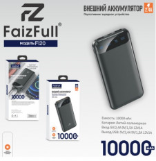 Аккумулятор внешний 10000mAh FL20 черный FaizFull выход: 2USB, MicroUSB