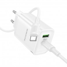 Сетевое зарядное устройство с вых.USB,Type-C,3.0A,белый BA87A Flare star PD65W +QC3.0,с каб.Type-C