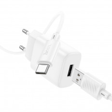 Сетевое зарядное устройство с выходом USB, 2.4А, белый, C134A Solid, с кабелем USB-Type-C;