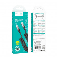 Кабель Type-C-Type-C, 1.0м, для зарядки и передачи данных, черный X121 Nuevo, пружинный,