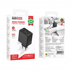 Сетевое зарядное устройство с выходами USB, Type-C, 3.0A, 65W GaN, черный, BAS17A