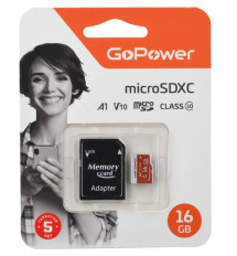 Карта MicroSDHC 16Gb (Class 10) 80Mb/s UHS-I (U3) V10 GoPower + SD adapter