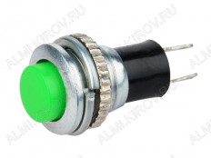 Кнопка RWD-304 (DS-316) OFF-(ON) зеленая, без фиксации d=10.2mm; 0.5A/250VAC; 2pin