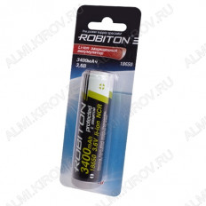 Аккумулятор 18650 NCR18650 3.7V, 3400mAh ROBITON LiIo; 18.5*65.5мм; с защитой от чрезмерного заряда/разряда (цена за 1 аккумулятор)