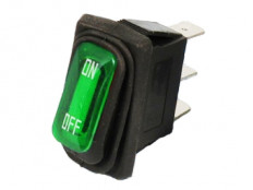 Сетевой выключатель RWB-404 IP65 ON-OFF зеленый с фиксацией с подсветкой 28,0*10,2mm; 15A/250V; 3 pin; влагозащищенный