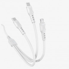Кабель USB-Multi 3в1 micro+Lightning+Type-C белый GP05-3-1 GoPower 2.4A, ПВХ (PVC), быстрая зарядка
