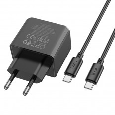 Сетевое зарядное устройство с вых. USB, Type-C, 3.0A, 20W, черный CS14A Ocean с каб.Type-C-Type-C