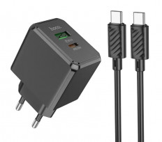 Сетевое зарядное устройство с вых. USB, Type-C, 3.0A, 20W, черный CS14A Ocean с каб.Type-C-Type-C HOCO PD20W+QC3.0; Uвх=100-240VAC; Uвых=5V/3A, уп.28/168шт.