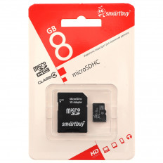Карта MicroSDHC 8Gb (Class 4) Smartbuy USB 2.0 + SD adapter