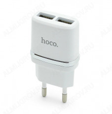 Сетевое зарядное устройство с выходом 2*USB, 2.4А, белое, C12 Smart; HOCO Uвх=100-240VAC; Uвых=DC5V/2.4A