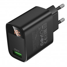 Сетевое зарядное устройство с выходом USB, 3.0А, черный, BA95A ilustre, QC3.0; дисплей,