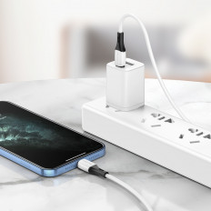 Кабель Type-C-Lightning, 1.0м, для зарядки и передачи данных, белый, BX79