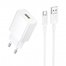 Сетевое зарядное устройство с выходом USB, 3.0А, белый, BA111A Star,с кабелем USB-Type-C, поддержка QC3.0;