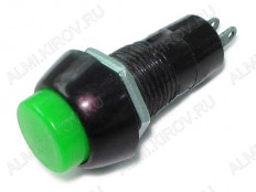 Кнопка OPBS-12A (PBS-11A) ON-OFF зеленая, с фиксацией d=12mm; 1A/250VAC; 2pin