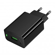 Сетевое зарядное устройство с выходом USB, 3.0А, черный, CS92A Leader, поддержка QC3.0;