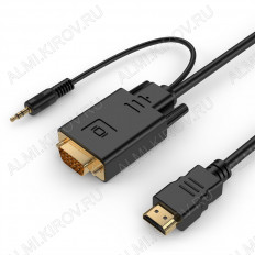 Шнур HDMI шт/VGA шт + 3.5 шт стерео 1.8м (A-HDMI-VGA-03-6) CABLEXPERT Plastic-Gold, встроенный конвертер сигналов HDMI TO VGA+AUDIO