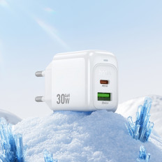 Сетевое зарядное устройство с вых. USB, Type-C, 3.0A, 30W, белый CS55A
