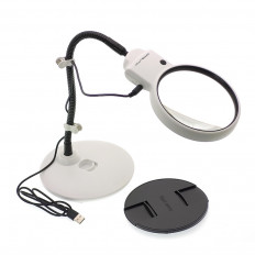Лупа настольная (2x/6x) d=120/23mm с LED-подсветкой OT-INL86 ОРБИТА Увеличение: 2x/6x; Диаметр линзы: 120/23mm; LED-подсветка (3*ААA в комплект не входят / шнур USB 5V в комплекте)