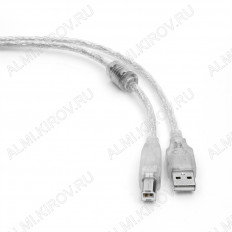 Шнур USB A шт/USB B шт 3.0м (CCF-USB2-AMBM-TR-10) экранированный, прозрачный силикон CABLEXPERT с ферритовым фильтром