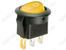 Сетевой выключатель RWB-214 ON-OFF желтый круглый с фиксацией с подсветкой d=20.7mm; 6A/250V; 3 pin