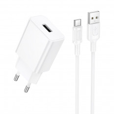 Сетевое зарядное устройство с выходом USB, 2.1А, белый, BA110A Lemi, с кабелем USB-Type-C;