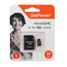Карта MicroSDXC 32Gb (Class 10) 60Mb/s V10 GoPower + SD adapter