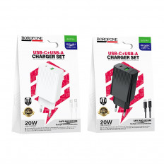 Сетевое зарядное устройство с вых.USB,Type-C,3.0A,черный BAS74A Source PD20W +QC3.0,с каб.Type-C