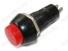 Кнопка OPBS-12A (PBS-11A) ON-OFF красная, с фиксацией d=12mm; 1A/250VAC; 2pin