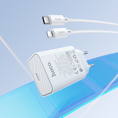 Сетевое зарядное устройство с выходом Type-C, 3.0А, 20W, белый, C143A Benefit, с кабелем Type-C-Lightning
