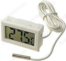 Термометр цифровой HT-1 (белый) врезной Измерение температуры от -50 до +120°С; выносной датчик 1.0м Питание от 1xG13(в комплекте)