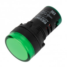 Лампа индикаторная 220V 22mm зеленый AD22-230 (36-4741) REXANT 220VAC; d=22mm