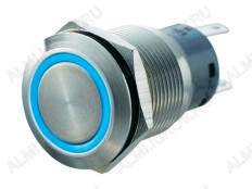 Кнопка антивандальная M19 ON-ON LED12V 1NO1NC 5c синяя с подсветкой 12V, с фиксацией