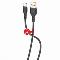 Кабель USB-Type-C, 1.0м, для зарядки и передачи данных, чёрный, (GP06T) GoPower 2.4A, ПВХ (PVC), быстрая зарядка