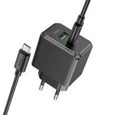 Сетевое зарядное устройство с вых. USB, Type-C, 3.0A, 20W, черный CS14A Ocean с каб.Type-C-Type-C