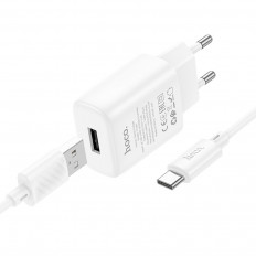 Сетевое зарядное устройство с выходом USB, 2.4А, белый, C134A Solid, с кабелем USB-Type-C;