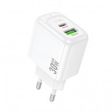 Сетевое зарядное устройство с вых. USB, Type-C, 3.0A, 30W, белый CS55A