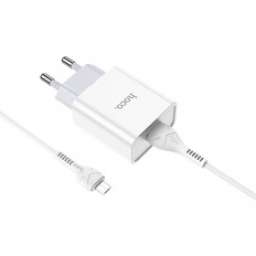 Сетевое зарядное устройство с выходом USB, 2.1А, белый, C81A, с кабелем USB-microUSB;