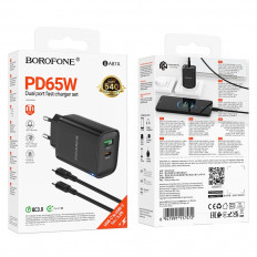 Сетевое зарядное устройство с вых.USB,Type-C,3.0A,черный BA87A Flare star PD65W +QC3.0,с каб.Type-C