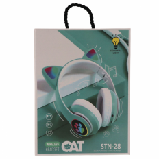 Наушники беспроводные STN-28 Cat, Бирюзовый, накладные с микрофоном, дизайн с кошачьими ушками