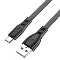 Кабель USB-Type-C, 1.0м, для зарядки и передачи данных, чёрный, (BX85) BOROFONE 2.4A, ПВХ (PVC), плоский кабель