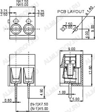 Клеммник DG305-031-12 (DG305-5.0-03P-12) DEGSON Винтовой,3конт.,5мм,250В,10А