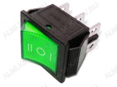 Сетевой выключатель RWB-509 (SC-767) ON-OFF-ON зеленый с фиксацией с нейтралью с подсветкой 27,8*21,8mm; 15A/250V; 6 pin