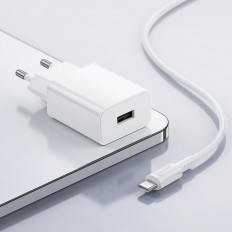 Сетевое зарядное устройство с выходом USB, 2.1А, белый, BA110A Lemi, с кабелем USB-Type-C;