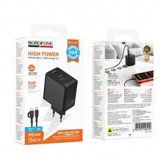 Сетевое зарядное устройство с вых.USB,Type-C,PD45W +QC3.0, BAS16A Erudite,черный, с каб.Type-C
