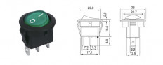 Сетевой выключатель RWB-214 ON-OFF зеленый круглый с фиксацией с подсветкой d=20.7mm; 6A/250V; 3 pin