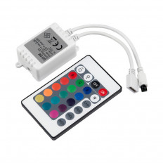 Контроллер для RGB модулей/лент GDC-RGB-80-I-IP20-12, ИК-Пульт (5118) General IR; 12/24V; 6A (2A на канал); размеры 64*34.5*22.5мм;