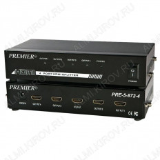 HDMI-Разветвитель 1/4 (5-872-4) PREMIER 1 HDMI-вход, 4 HDMI-выхода, световая индикация источника и приёмников, HDMI 1.4a (3D), HDCP 1.2, 1080p
