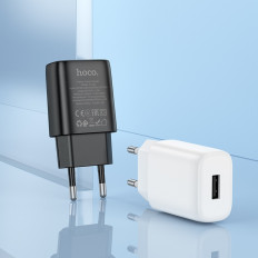 Сетевое зарядное устройство с выходом USB, 2.4А, черный, C134A Solid, с кабелем USB-Type-C;