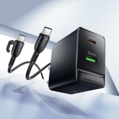 Сетевое зарядное устройство с вых.USB,Type-C,PD45W +QC3.0, BAS16A Erudite,черный, с каб.Type-C